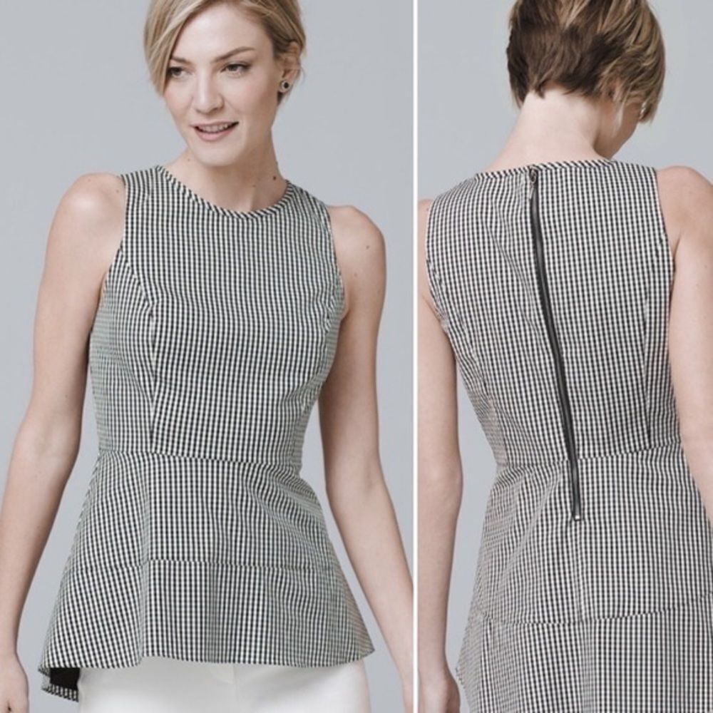 White House Black Market Gingham Peplum Top Sz 4